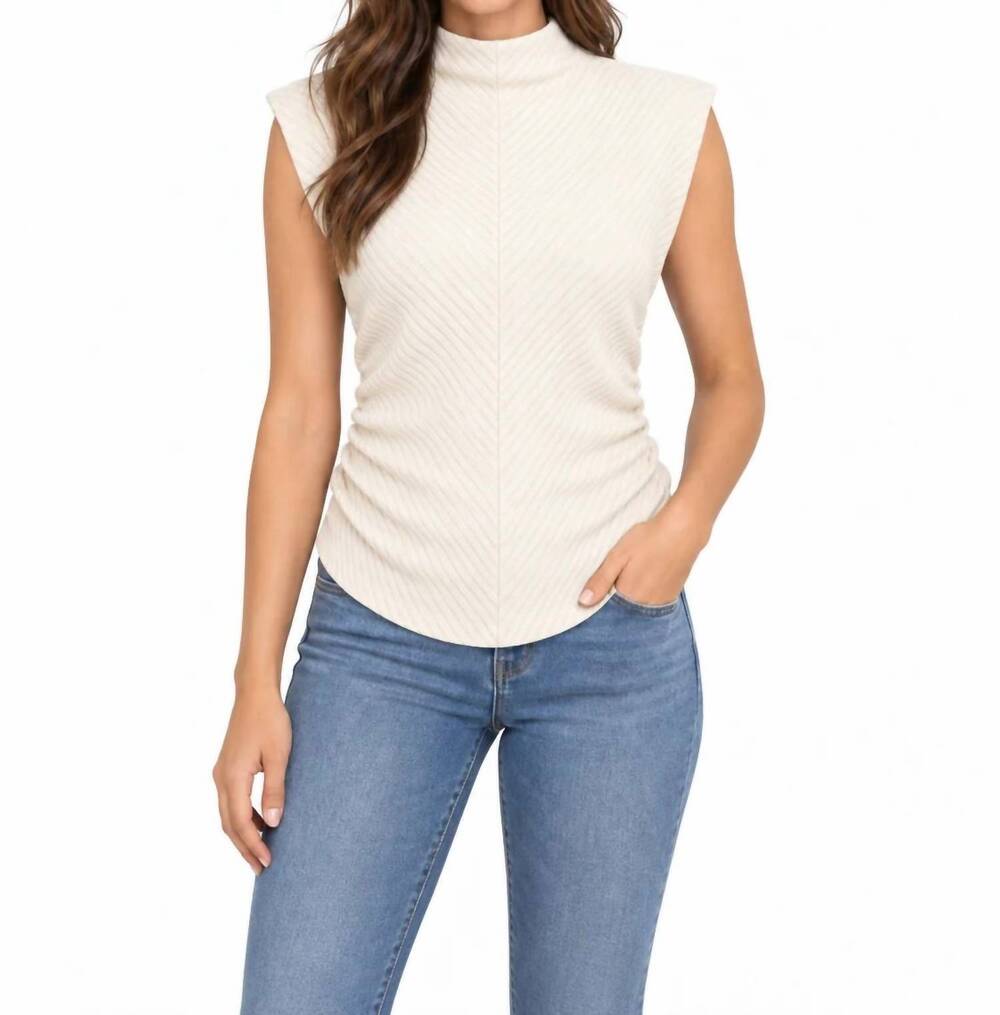 NEW MAC & ME funnel neck side ruched top in cream